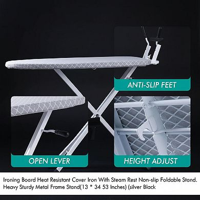 Ironing Board Heat Resistant Cover Steam Rest Non-slip Foldable Stand Sturdy Metal Frame