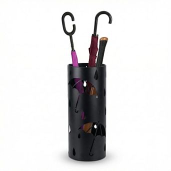 Black Metal Umbrella Stand Rack with 3 Hooks Free Standing Organizer for Entryway Home Office