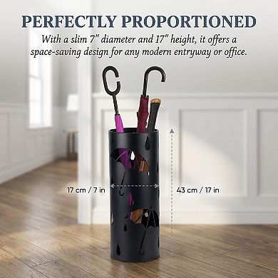 Black Metal Umbrella Stand Rack with 3 Hooks Free Standing Organizer for Entryway Home Office