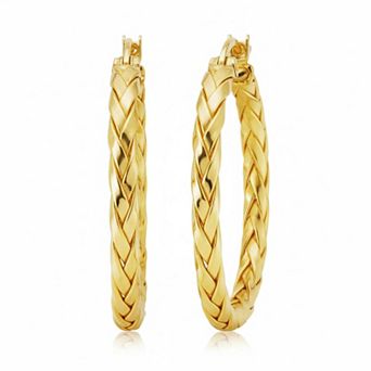 14k Gold Plated Hoop Earrings For Women Weave Design Classic Timeless Hypoallergenic Gifts