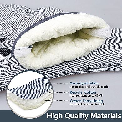1 Pair Yarn Dyed Oven Mitts Cotton Heat Resistant 470°F Gloves Cooking Baking Microwave Machine