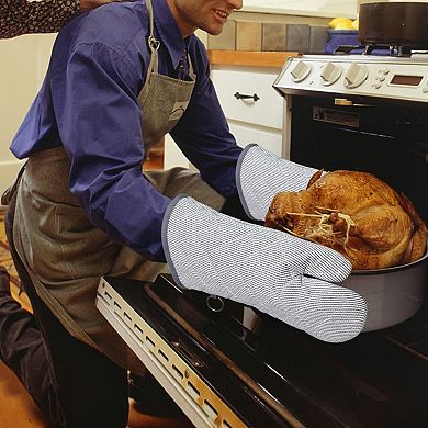 1 Pair Yarn Dyed Oven Mitts Cotton Heat Resistant 470°F Gloves Cooking Baking Microwave Machine
