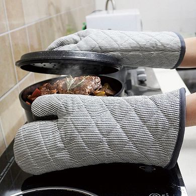 1 Pair Yarn Dyed Oven Mitts Cotton Heat Resistant 470°F Gloves Cooking Baking Microwave Machine