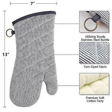 1 Pair Yarn Dyed Oven Mitts Cotton Heat Resistant 470°F Gloves Cooking Baking Microwave Machine