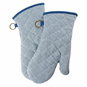 1 Pair Yarn Dyed Oven Mitts Cotton Heat Resistant 470°F Gloves Cooking Baking Microwave Machine