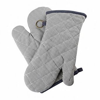 1 Pair Yarn Dyed Oven Mitts Cotton Heat Resistant 470°F Gloves Cooking Baking Microwave Machine
