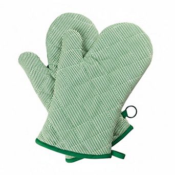 1 Pair Yarn Dyed Oven Mitts Cotton Heat Resistant 470°F Gloves Cooking Baking Microwave Machine