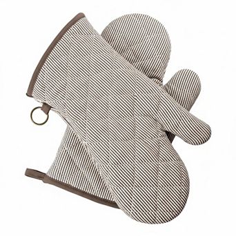1 Pair Yarn Dyed Oven Mitts Cotton Heat Resistant 470°F Gloves Cooking Baking Microwave Machine