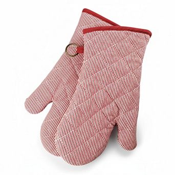 1 Pair Yarn Dyed Oven Mitts Cotton Heat Resistant 470°F Gloves Cooking Baking Microwave Machine