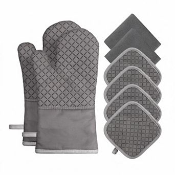 8 pc Kitchen Set Oven Mitts Pot Holders Towels Heat Resistant 500°F Non-Slip Machine Washable