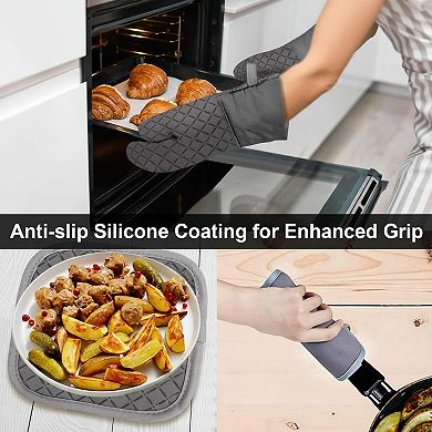 8pcs Kitchen Set Oven Mitts Pot Holders Towels Heat Resistant 500°F Non-Slip Machine Washable