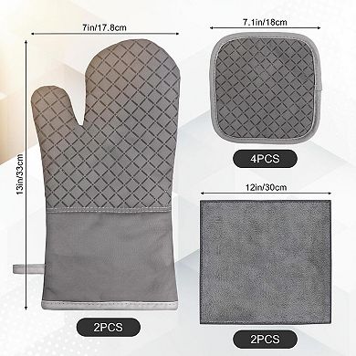 8pcs Kitchen Set Oven Mitts Pot Holders Towels Heat Resistant 500°F Non-Slip Machine Washable