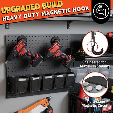 Magnetic Hooks Heavy Duty 20LB Rubber Coated Non Slip J Hook Garage Tool Organizer 2 Pack