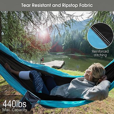 Camping Hammock w Rain Fly, Mosquito Net, Tree Straps Portable Nylon Parachute for Backpacking