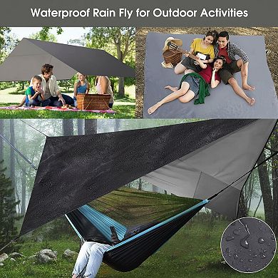 Camping Hammock w Rain Fly, Mosquito Net, Tree Straps Portable Nylon Parachute for Backpacking