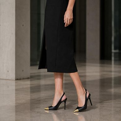 KASIA Metallic Cap Toe Slingback Stiletto Heel Pumps