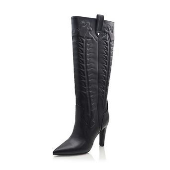 LILIBETH Embroidered Western Pointed Toe Knee-High Heeled Boots