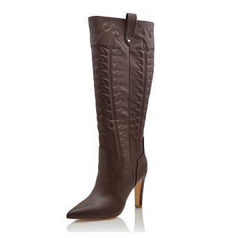 LILIBETH Embroidered Western Pointed Toe Knee-High Heeled Boots