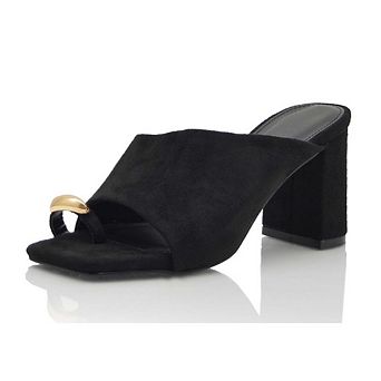MAR Suede Toe Ring Block Heel Slide Sandals