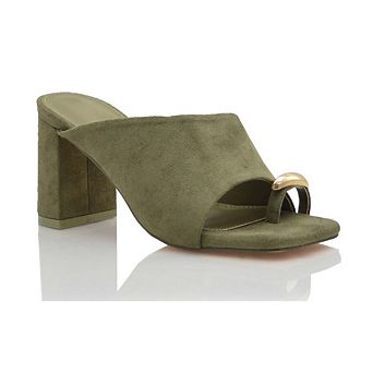 MAR Suede Toe Ring Block Heel Slide Sandals
