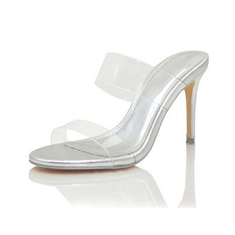 KASSIE Clear Strap Open Toe Stiletto Heel Slide Sandals