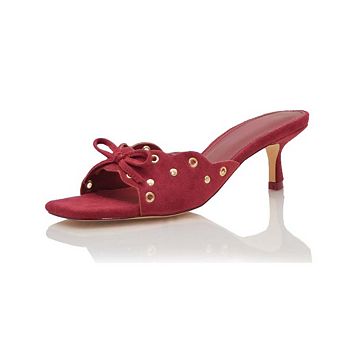 LENNY Scalloped Eyelet Bow Kitten Heel Slide Sandals