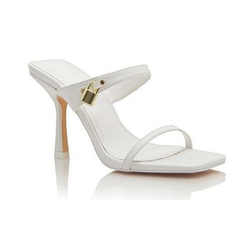 KARTER Lock Accent Square Toe Stiletto Heel Slide Sandals