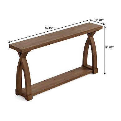 Slim Farmhouse Wood Console Table Entryway Sofa Table with Two-Tier Storage