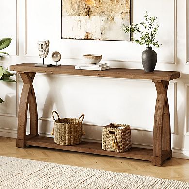 Slim Farmhouse Wood Console Table Entryway Sofa Table with Two-Tier Storage