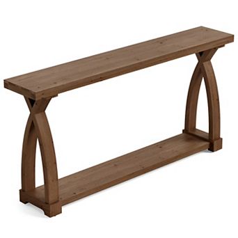 Slim Farmhouse Wood Console Table Entryway Sofa Table with Two-Tier Storage