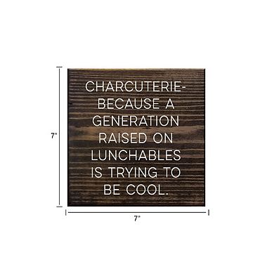 Funny Kitchen Wall Art 7x7 Wood Sign “Charcuterie” for Dining or Snack Area