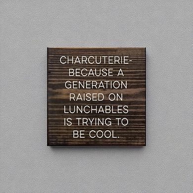 Funny Kitchen Wall Art 7x7 Wood Sign “Charcuterie” for Dining or Snack Area