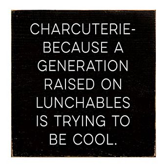 Funny Kitchen Wall Art 7x7 Wood Sign “Charcuterie” for Dining or Snack Area