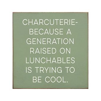 Funny Kitchen Wall Art 7x7 Wood Sign “Charcuterie” for Dining or Snack Area