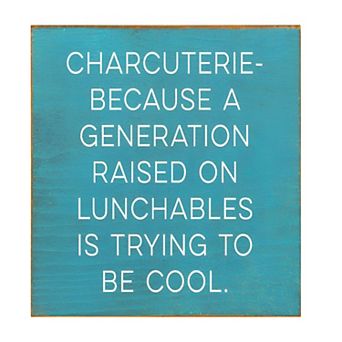 Funny Kitchen Wall Art 7x7 Wood Sign “Charcuterie” for Dining or Snack Area