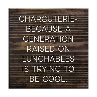 Funny Kitchen Wall Art 7x7 Wood Sign “Charcuterie” for Dining or Snack Area