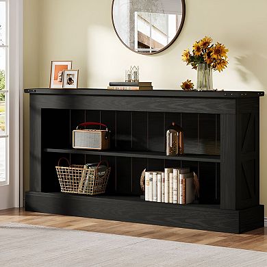 Wood Console Table with Dual-Layer Shelves for Storage and Decor