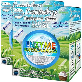 Eco-Friendly Hypoallergenic Laundry Detergent Sheets Enzyme-Based 120 Sheets 240 Loads