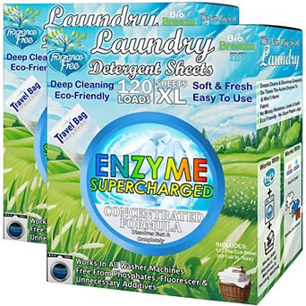 Eco-Friendly Hypoallergenic Laundry Detergent Sheets Enzyme-Based 120 Sheets 240 Loads