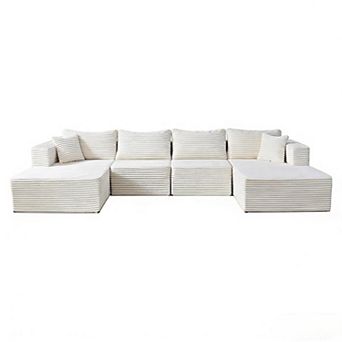 Mjkone 150" U Shaped Modular Sectional Sofa with 2 Reversible Ottomans for Living Room