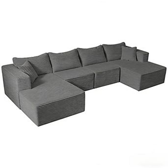 Mjkone 150" U Shaped Modular Sectional Sofa with 2 Reversible Ottomans for Living Room