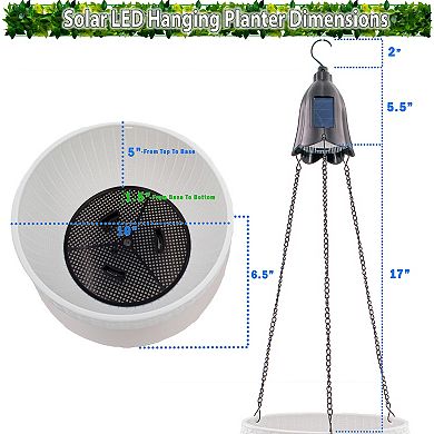 Solar Hanging Planter with LED Light - Anti Rot, Plastic Hanging Plant Basket - Indoor/Outdoor
