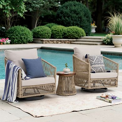 SUNSITT 3-Piece Patio Furniture Set Outdoor Swivel Rocker Chairs with Wood Top Coffee Table
