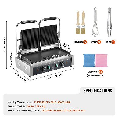 Electric Panini Grill Stainless Steel Adjustable Temperature for Home Cooking