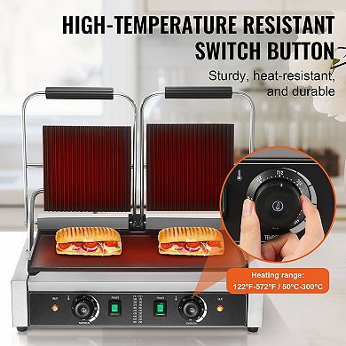 Electric Panini Grill Stainless Steel Adjustable Temperature for Home Cooking