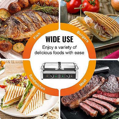 Electric Panini Grill Stainless Steel Adjustable Temperature for Home Cooking