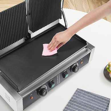 Electric Panini Grill Stainless Steel Adjustable Temperature for Home Cooking