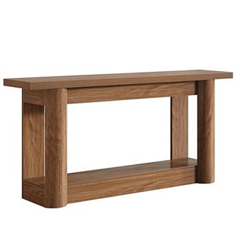 Farmhouse Woodgrain Console Table with Lower Shelf for Display and Storage