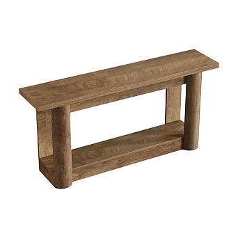 Farmhouse Woodgrain Console Table with Lower Shelf for Display and Storage