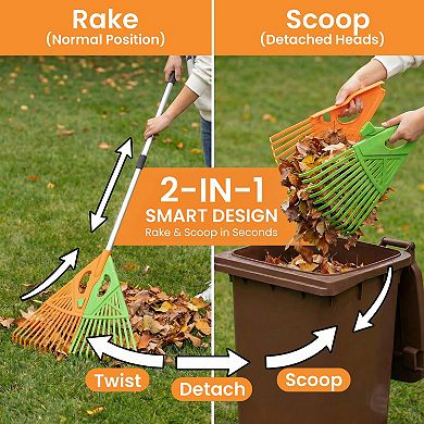 Extendable Long-Handle Leaf Grabber Rake for Leaves Grass & Debris for Garden Cleanup & Maintenance